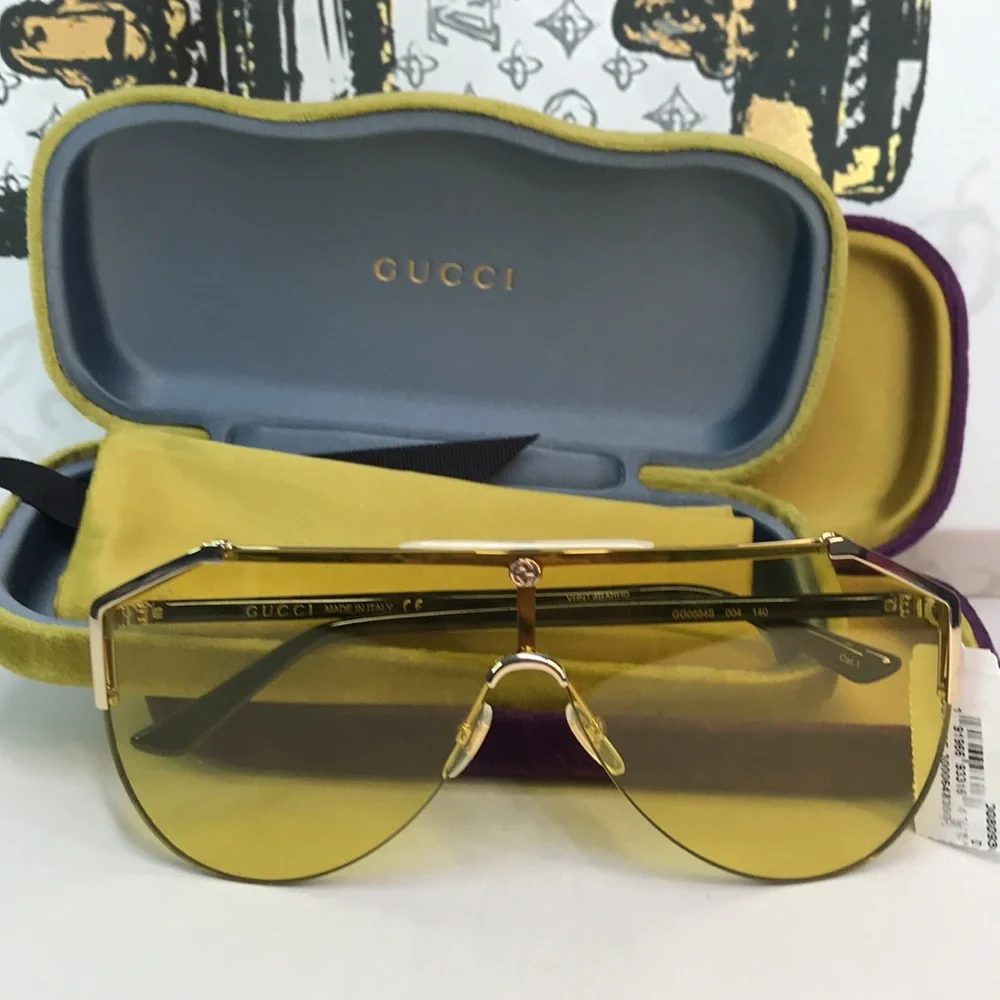 100%- New Authentic GUCCI GG0584s 004 140’ Aviator Shield Sunglasses